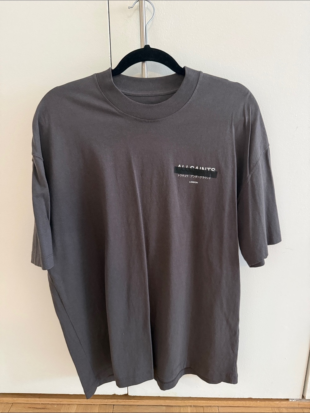 All Saints Men's Charcoal Short-Sleeve Logo Tee